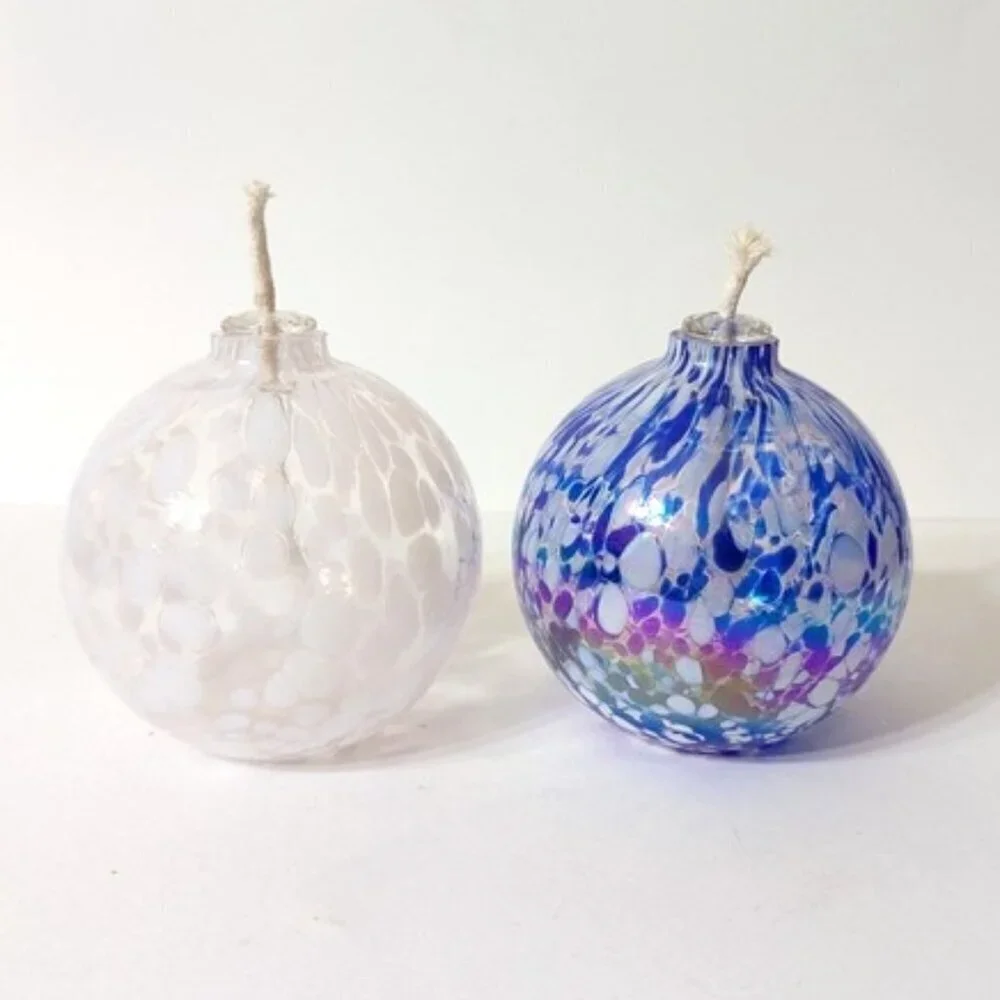 New Pottery Barn Oil Lamp Diffuser Glass Ball Confetti Iridescent Round Glass